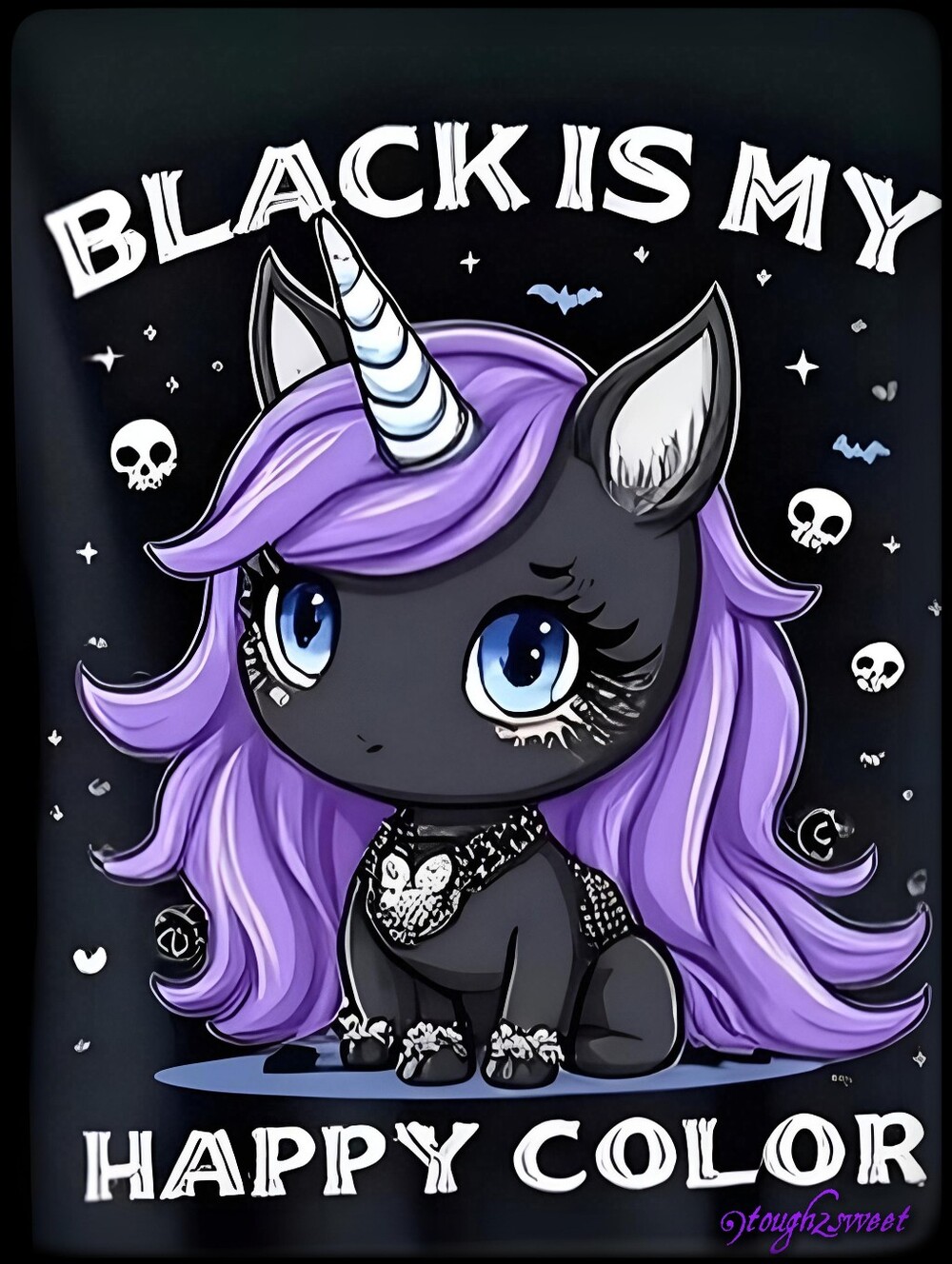 🆕KAWAII GOTHIC UNICORN FANTASY T-SHIRT "BLACK IS MY HAPPY COLOR" WOMEN'S XL